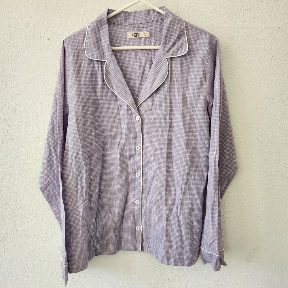UGG Pajama Top Womens Large Light Purple Button Down Notch Collar Long Sleeve